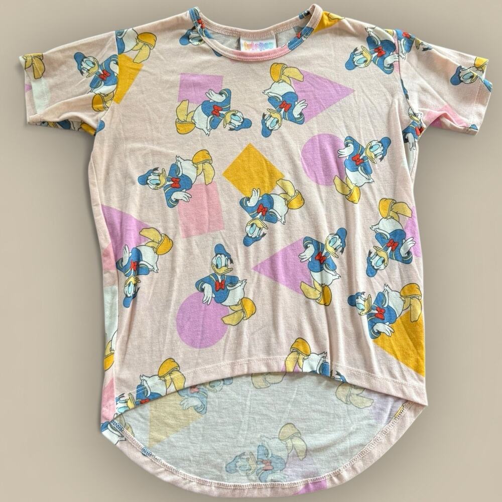 LuLaRoe Kids Gracie T Shirt Size 4 XS Girl Disney Donald Duck Geometric Pattern